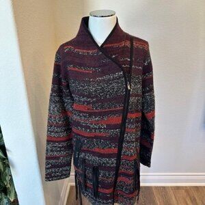 COPY - Womens Nic & Zoe Heavy Maroon Sweater Jacket w/Fringe Detailing Size L